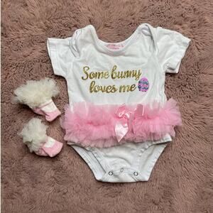 Some Bunny Loves Me Easter Tutu Onesie and Matching socks size 6-9mo